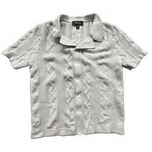 Truth by Republic Light Gray Short Sleeve Button-Up Sweater - Size M